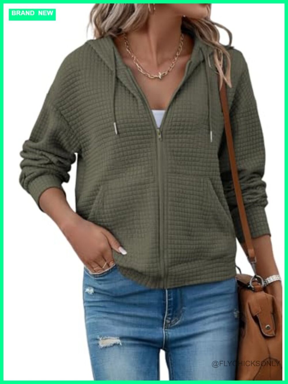 Womens Zip Up Hoodie Oversized Waffle Knit Sweatshirt Casual Fall Jacket